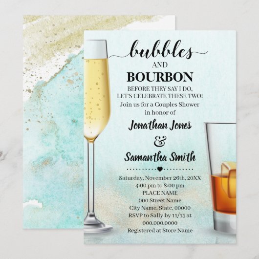 Blauwgroen met Gold Bubbles & Bourbon Ocean Shower Kaart (Voorkant / Achterkant)
