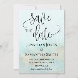 Blauwgroen met Gold Ocean Wedding Beach Save The Date