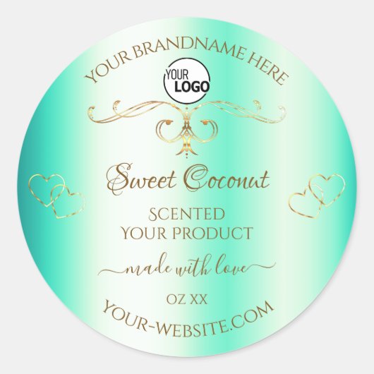 Blauwgroen met Gold  Ornamenten Productlabel Logo Ronde Sticker (Voorkant)