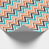 Blauwgroen met het Sinaasappel-tonerchevron-patroo Cadeaupapier (Hoek)