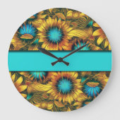 Blauwgroen met kleurrijke zonnebloemen grote klok (Voorkant)