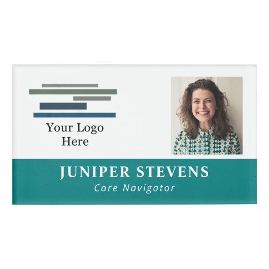 Blauwgroen met Logo & ID Photo Employee Naambadge (Voorkant)