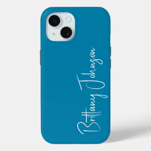 Blauwgroen met monogram iPhone 15 case