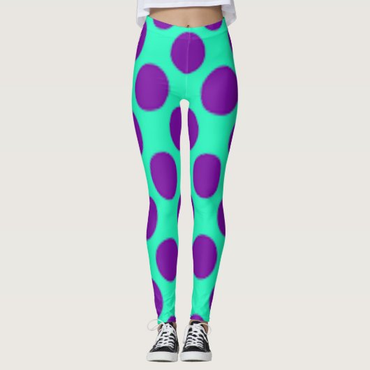 Blauwgroen met Paarse pokstippen. Leggings (Voorkant)