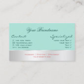 Blauwgroen met Silver Decor en een prachtige Roos  Visitekaartje (Achterkant)