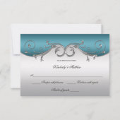Blauwgroen met  Silver Swirls RSVP Kaart (Voorkant)