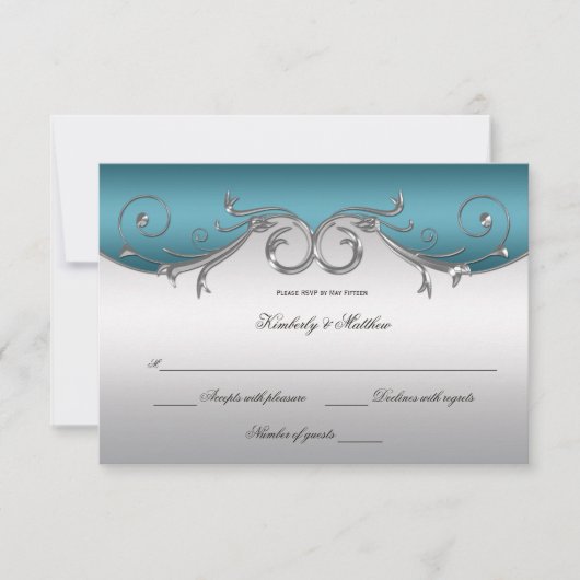 Blauwgroen met  Silver Swirls RSVP Kaart (Voorkant)