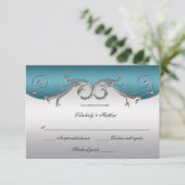 Blauwgroen met  Silver Swirls RSVP Kaart (Staand voorkant)