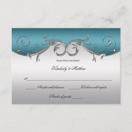 Blauwgroen met  Silver Swirls RSVP Kaart