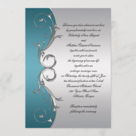 Blauwgroen met  Silver Swirls Wedding Celebration Kaart