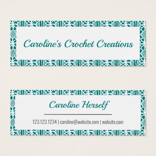 Blauwgroen met Visitekaartje Wit haakpatroon (Voorkant /achterkant)