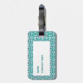 Blauwgroen met White Crochet Lace Pattern Bagagelabel (Achterkant verticaal)