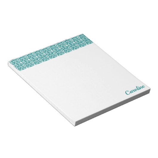 Blauwgroen met White Crochet Lace Pattern Notitieblok (Schuin)