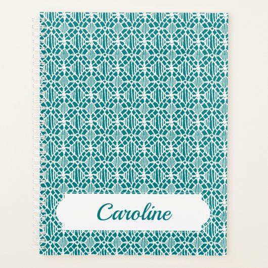 Blauwgroen met White Crochet Lace Pattern Planner (Voorkant)