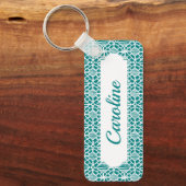 Blauwgroen met White Crochet Lace Pattern Sleutelhanger (Voorkant)
