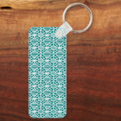 Blauwgroen met White Crochet Lace Pattern Sleutelhanger (Achterkant)
