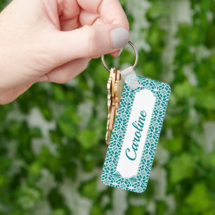 Blauwgroen met White Crochet Lace Pattern Sleutelhanger