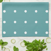 Blauwgroen met White Polka Dots Kitchen Towel Theedoek (Gevouwen)