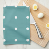 Blauwgroen met White Polka Dots Kitchen Towel Theedoek (Quarter Fold)