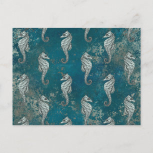 Blauwgroen met White Seahorse Briefkaart