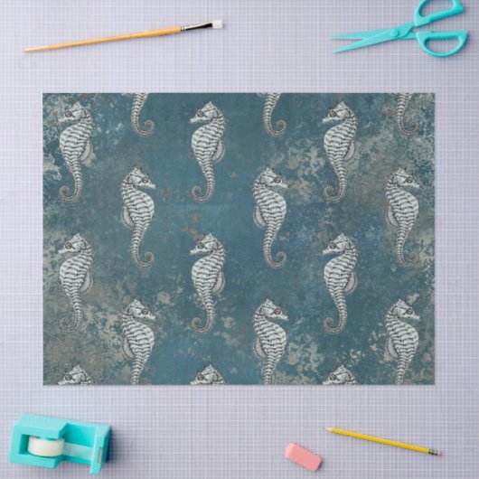 Blauwgroen met White Seahorse Decoupage Tissuepapier (Craft)