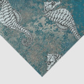 Blauwgroen met White Seahorse Decoupage Tissuepapier (Detail)