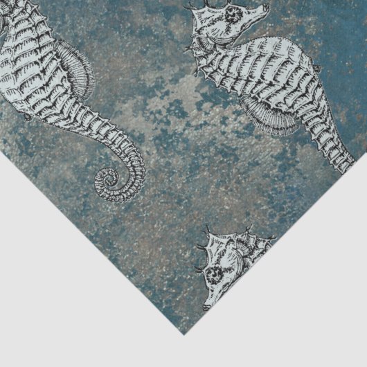 Blauwgroen met White Seahorse Decoupage Tissuepapier (Detail)