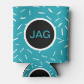 Blauwgroen met witte Confetti, monogram cirkel Blikjeskoeler (Voorkant)