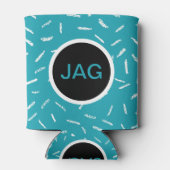 Blauwgroen met witte Confetti, monogram cirkel Blikjeskoeler (Achterkant)