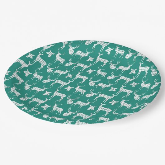 Blauwgroen met witte herten papier Borden Papieren Bordje (Gekanteld)