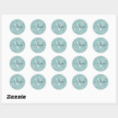 Blauwgroen met witte monogram naam ronde sticker (Vel)