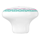 Blauwgroen met witte polka dot en roze bloemig keramische knop (Zijkant)