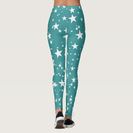 Blauwgroen met witte sterren leggings (Achterkant)