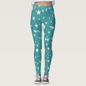 Blauwgroen met witte sterren leggings (Voorkant)