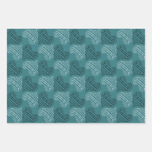 Blauwgroen met zwart en wit hart inpakpapier vel (Voorkant 3)