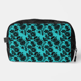 BLAUWGROEN MET ZWARTE SIERBLOEMEN TOILETTASJE