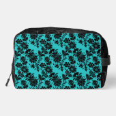 BLAUWGROEN MET ZWARTE SIERBLOEMEN TOILETTASJE (Achterkant)