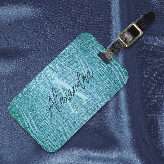 Blauwgroen metaalglitter Modern Glam Luxe Bagagelabel