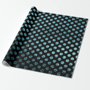 Blauwgroen metaalpols zwart-wit dots klein stedeli cadeaupapier