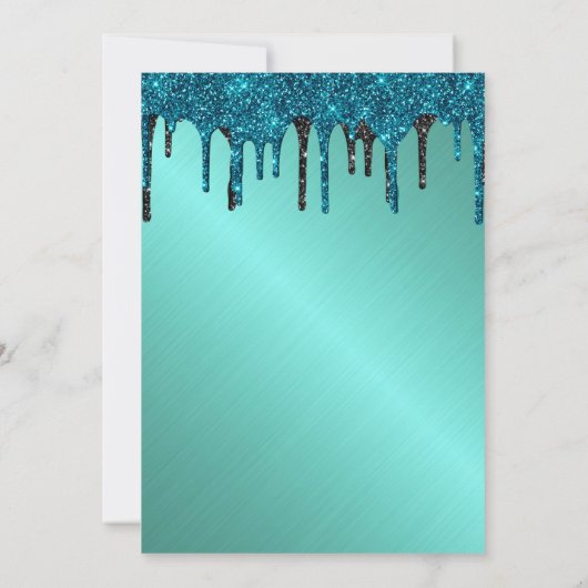 Blauwgroen metalen glitter Birthday Uitnodiging (Achterkant)