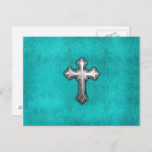 Blauwgroen metalen kruis briefkaart (Voorkant / Achterkant)