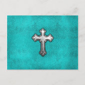 Blauwgroen metalen kruis briefkaart (Voorkant)