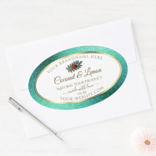 Blauwgroen metalen witte glitteretiketten van het ovale sticker