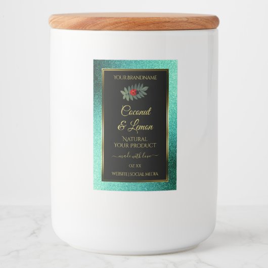 Blauwgroen metalen zwarte gelaatslabels voor glitt voedselcontainer etiket (Voorkant)