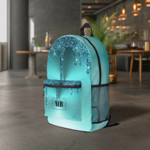 Blauwgroen Metallic Glitter Drip Monogrammed Bedrukte Rugzak