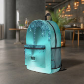 Blauwgroen Metallic Glitter Drip Monogrammed Bedrukte Rugzak