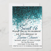 Blauwgroen metallic glitter sweet 16 uitnodiging (Voorkant)