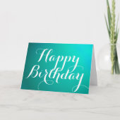 Blauwgroen Metallic Happy Birthday Kaart met beric (Voorkant)