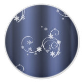 Blauwgroen metallisch, witte cirkels kerstmis keramische knop (Voorkant)