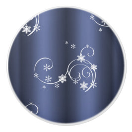 Blauwgroen metallisch, witte cirkels kerstmis keramische knop